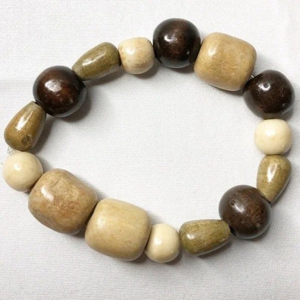 Two Chunky Wooden Bead Stretch Bracelets - Picture 5 of 9